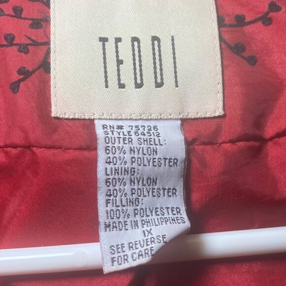 Womens Red Jacket 1X Nylon & Polyester Tree Print Full Metal Zip - Picture 8 of 9